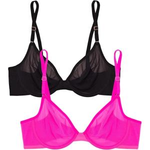 Smart & Sexy Women’s Sheer Mesh Demi Underwire Bra Black Hue/Electric Pink 36D
