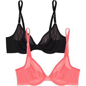 Smart & Sexy Women’s Sheer Mesh Demi Underwire Bra Punchy Peach/Black Hue 36C