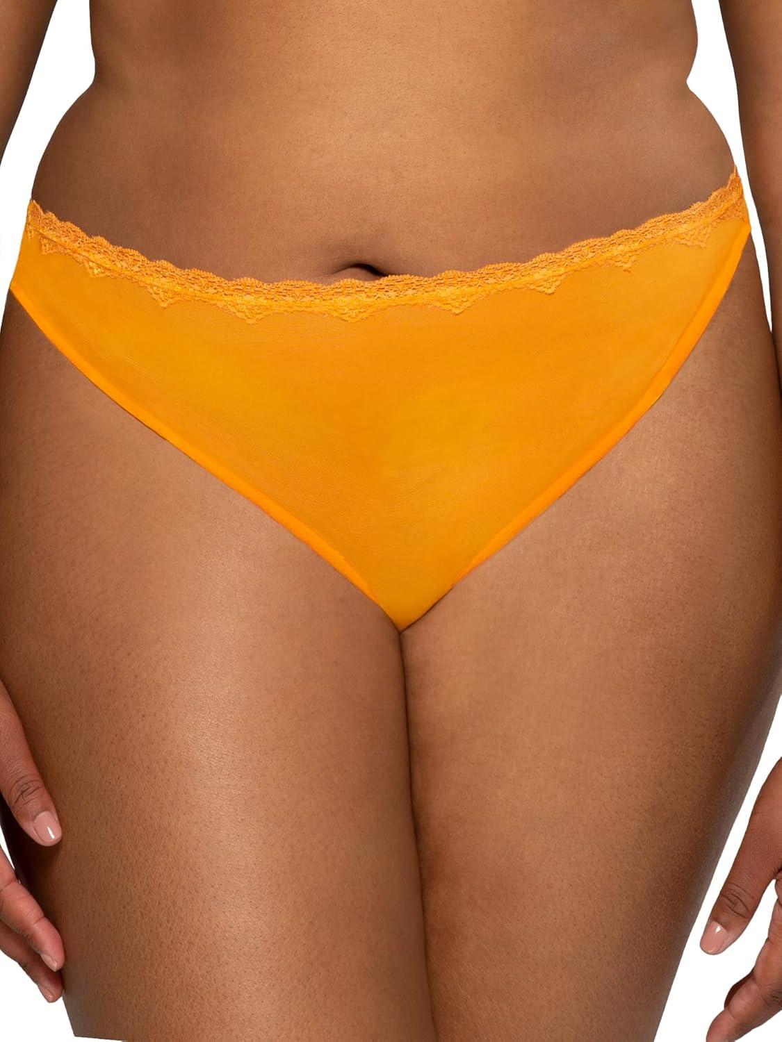 imageSmart amp Sexy Womens Mesh amp Lace Thong Panties Available in Multi PacksSaffronBlack Hue